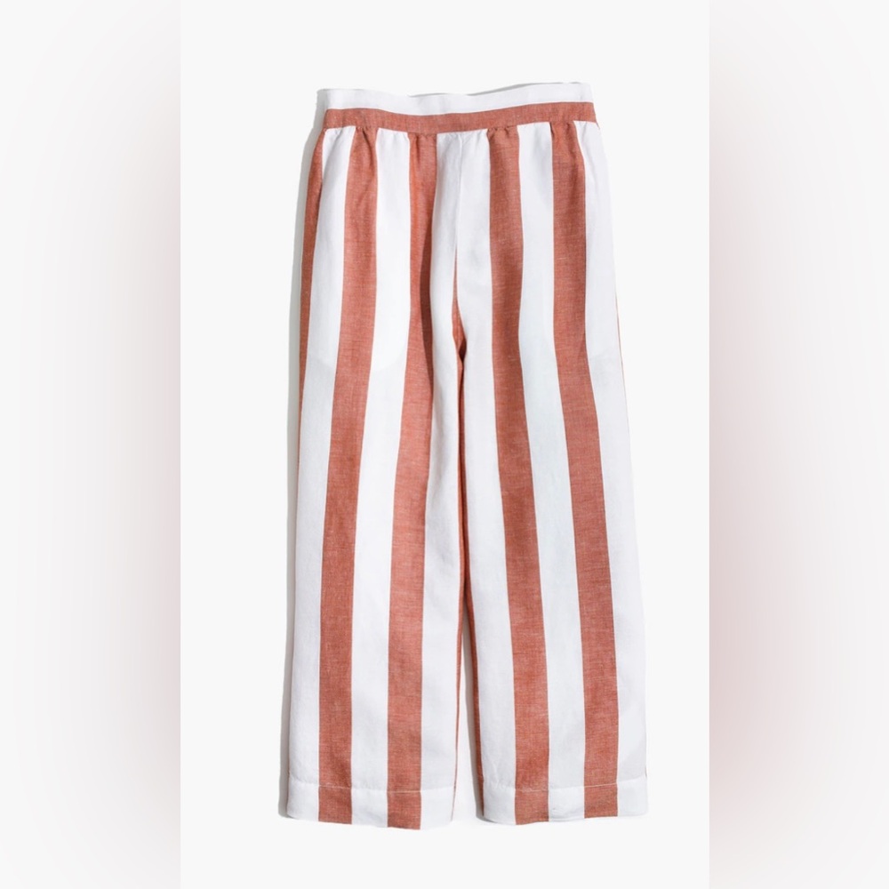 Madewell Huston Pull-On Crop Pants- striped orange and white striped linen blend